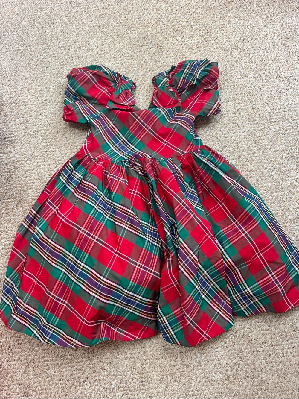 Janie and Jack Red and Green Plaid Puff Sleeve Party Dress